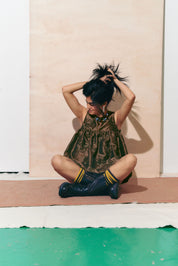 Thrills Top Bronze Metallic Applique