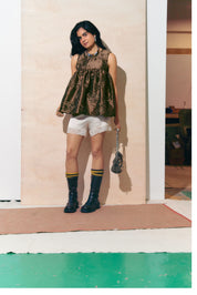 Thrills Top Bronze Metallic Applique