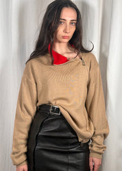 Beige and Red Asymmetric Zip Jumper