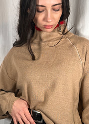 Beige and Red Asymmetric Zip Jumper