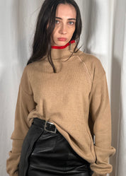Beige and Red Asymmetric Zip Jumper