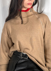 Beige and Red Asymmetric Zip Jumper