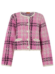 Winnie Boucle Knit Cardigan | Pink Check