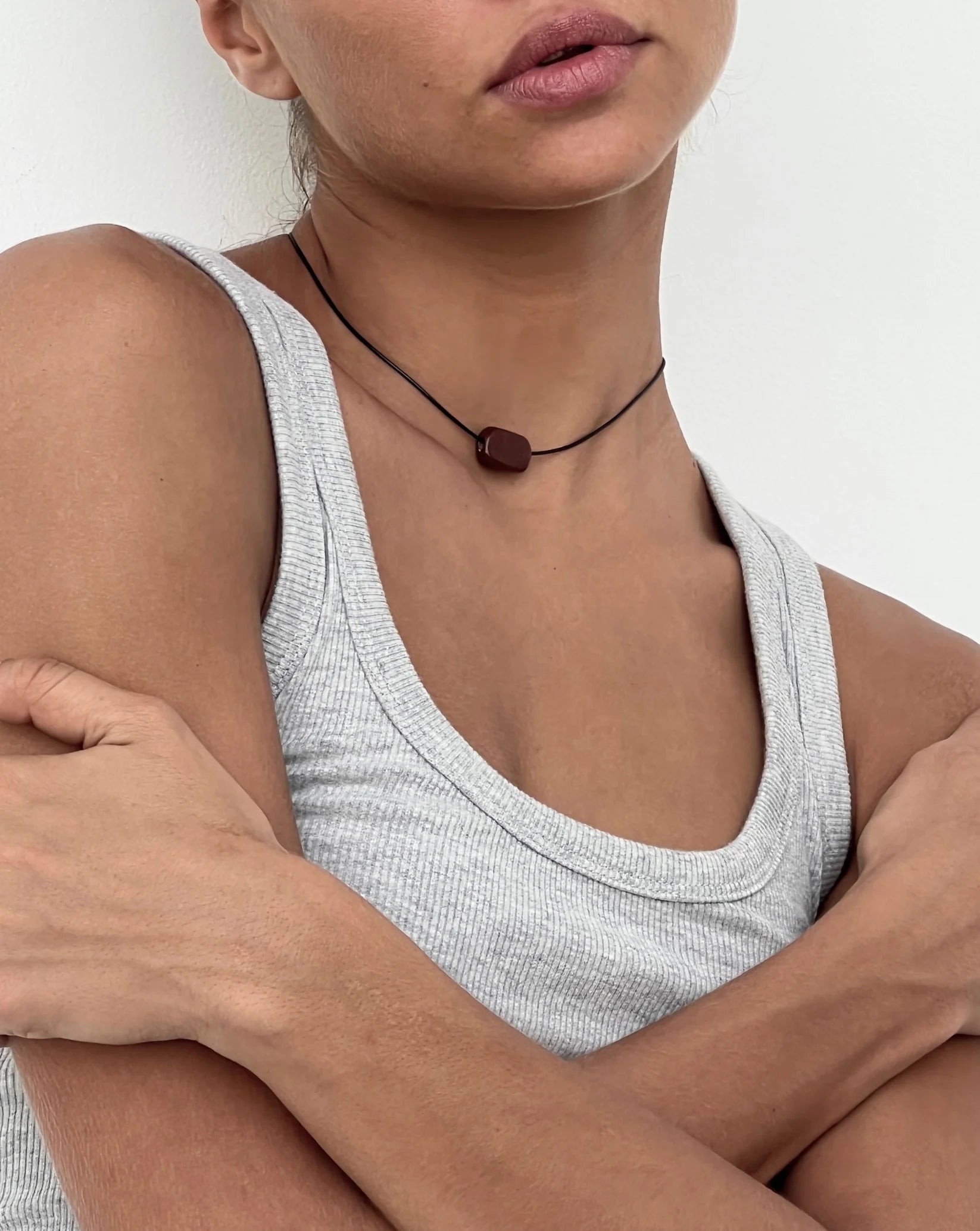 Tiny Brown Glass Rectangle Necklace
