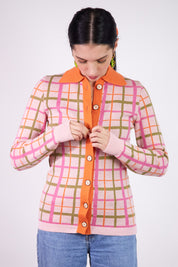 Barbauld Cardigan | Pink Plaid